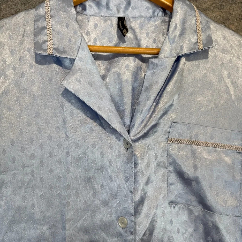 Stefano Cocci Satin Pajama Set Womens Large Top Pants Light Blue‎ Lightweight